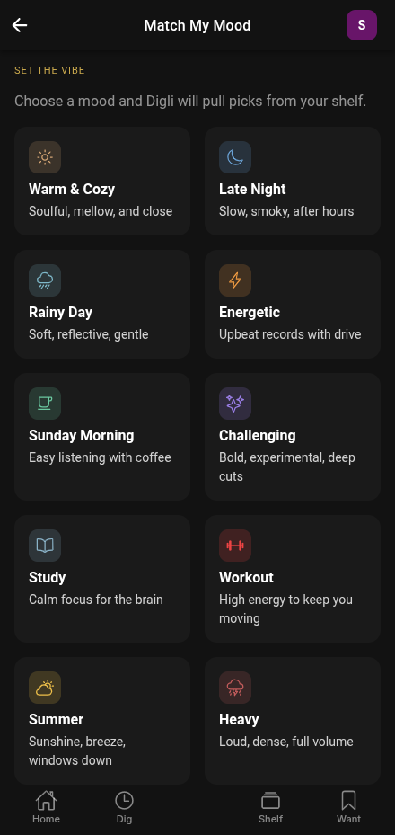 Match My Mood screen