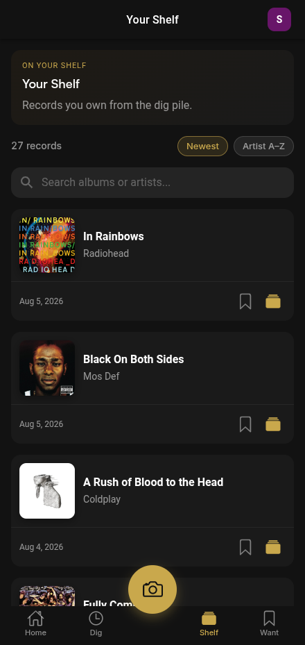Your Shelf screen